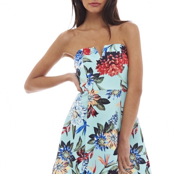Aqua floral print sweetheart skater dress - Picture 2 of 5